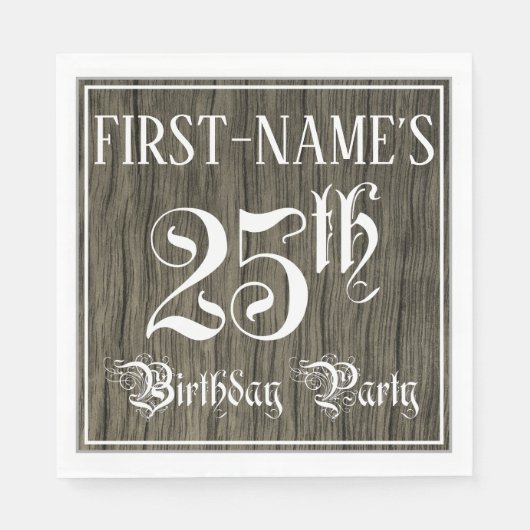 25e verjaardag — Fancy script, kijk op hout Servet (Voorkant)
