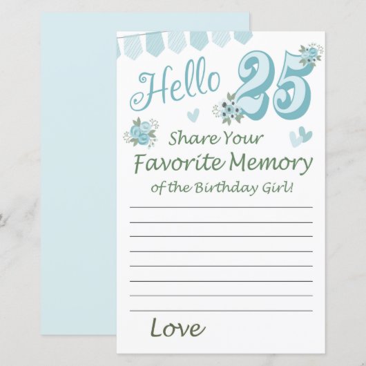 25e verjaardag Favoriete herinnering van de Birthd (Voorkant / Achterkant)