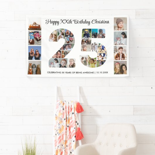 25e verjaardag feest nummer 25 fotocollage spandoek (Insitu)