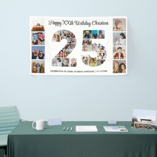 25e verjaardag feest nummer 25 fotocollage spandoek (Beurs)