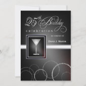 25e verjaardag feestdagen - zwart en zilver kaart (Voorkant)