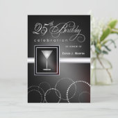 25e verjaardag feestdagen - zwart en zilver kaart (Staand voorkant)