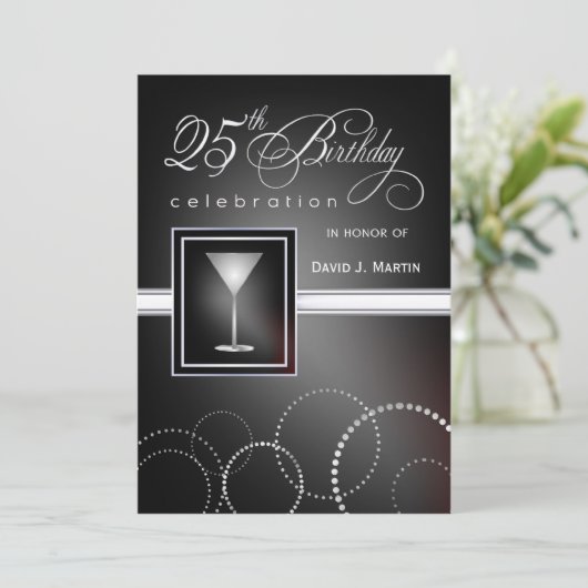 25e verjaardag feestdagen - zwart en zilver kaart (Staand voorkant)