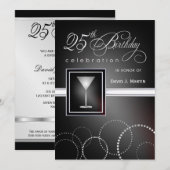 25e verjaardag feestdagen - zwart en zilver kaart (Voorkant / Achterkant)