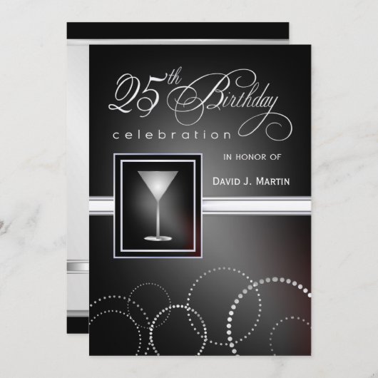 25e verjaardag feestdagen - zwart en zilver kaart (Voorkant / Achterkant)