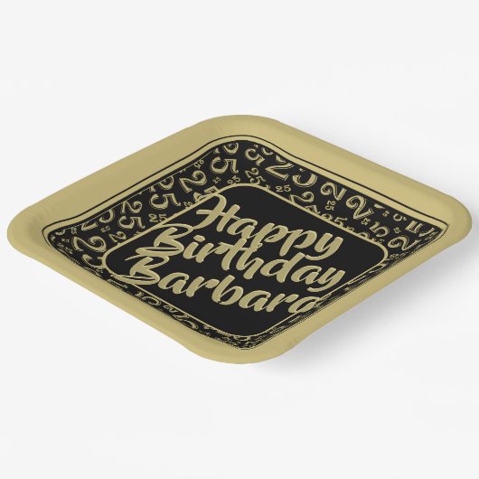 25e verjaardag feestnummer patroon zwart goud papieren bordje (Gebogen)