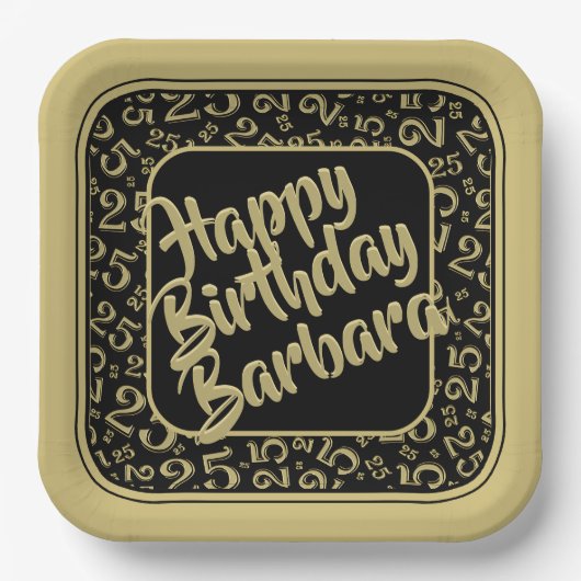 25e verjaardag feestnummer patroon zwart goud papieren bordje (Voorkant)