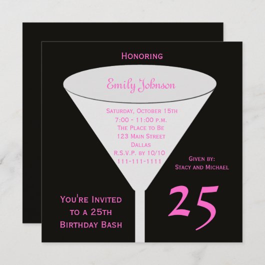 25e verjaardag feestuitnodiging 25e toast kaart (Voorkant / Achterkant)