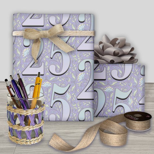 25e verjaardag filigraan bloementypografie cadeaupapier
