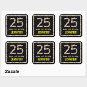 25e verjaardag: Floral Flowers Number, Custom Name Vierkante Sticker (Vel)
