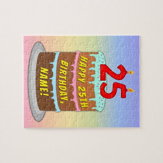 25e verjaardag: Fun Cake and Candles + Custom Name Legpuzzel (Horizontaal)