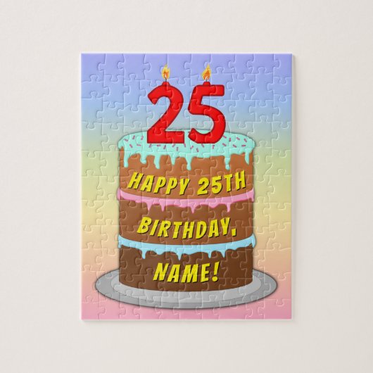 25e verjaardag: Fun Cake and Candles + Custom Name Legpuzzel (Verticaal)