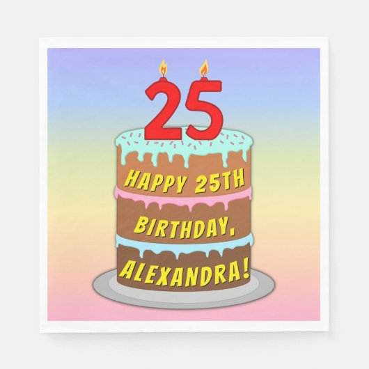 25e verjaardag: Fun Cake and Candles + Custom Name Servet (Voorkant)