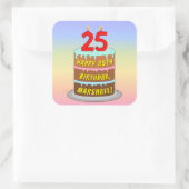 25e verjaardag: Fun Cake and Candles + Custom Name Vierkante Sticker (Tas)
