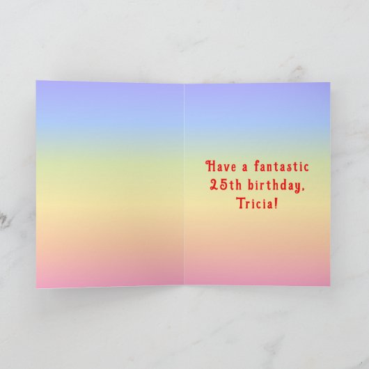 25e verjaardag — Fun Cake & Candles, w/ Eigen naam Kaart (Binnen)