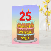 25e verjaardag — Fun Cake & Candles, w/ Eigen naam Kaart (Gele Bloem)