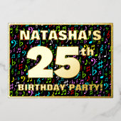 25e verjaardag — Fun, Colorful Music Symbols Folie Uitnodiging (Voorkant)