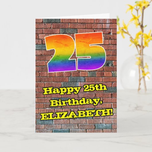 25e verjaardag: Fun Graffiti-geïnspireerde regenbo Kaart (Gele Bloem)