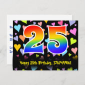 25e verjaardag: Fun Hearts Pattern, Regenboog 25 Briefkaart (Voorkant / Achterkant)