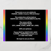 25e verjaardag: Fun, kleurrijk regenboogpatroon Folie Uitnodiging (Achterkant)