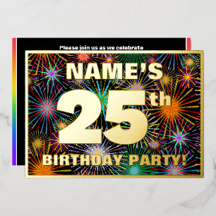 25e verjaardag — Fun, kleurrijke Fireworks look Folie Uitnodiging