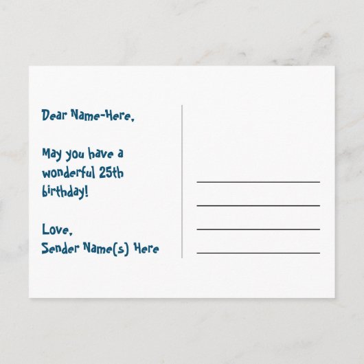 25e verjaardag: Fun Stars Pattern, Rainbow 25, naa Briefkaart (Achterkant)