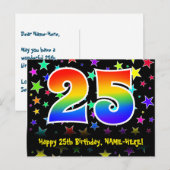 25e verjaardag: Fun sterren patroon, Regenboog 25, Briefkaart (Voorkant / Achterkant)