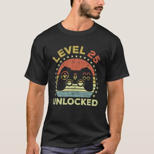 25e verjaardag gaming level 25 ontgrendeld t-shirt (Voorkant)