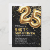 25e verjaardag Gold Black Invitation Kaart (Voorkant)