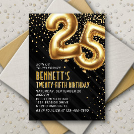 25e verjaardag Gold Black Invitation Kaart