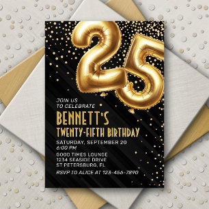 25e verjaardag Gold Black Invitation Kaart