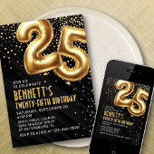 25e verjaardag Gold Black Invitation Kaart