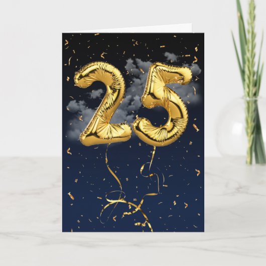 25e verjaardag Gold Mylar ballon en Confetti Card Kaart (Voorkant)