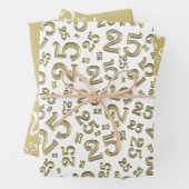 25e verjaardag Gold & White Number patroon 25 Inpakpapier Vel (In situ)