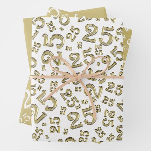 25e verjaardag Gold & White Number patroon 25 Inpakpapier Vel (In situ)