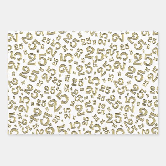 25e verjaardag Gold & White Number patroon 25 Inpakpapier Vel (Voorkant)