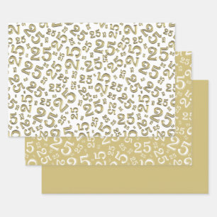 25e verjaardag Gold & White Number patroon 25 Inpakpapier Vel