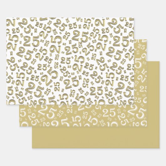 25e verjaardag Gold & White Number patroon 25 Inpakpapier Vel (Set)