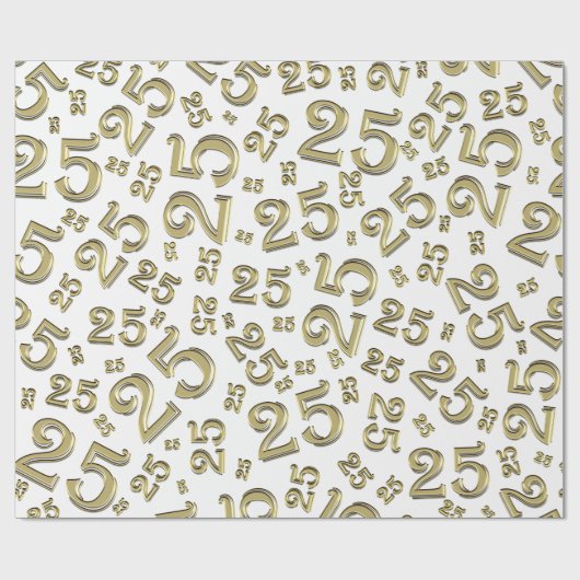 25e verjaardag Gold/White Random Number Pattern 25 Cadeaupapier (Vlak)