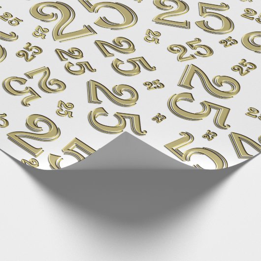 25e verjaardag Gold/White Random Number Pattern 25 Cadeaupapier (Hoek)