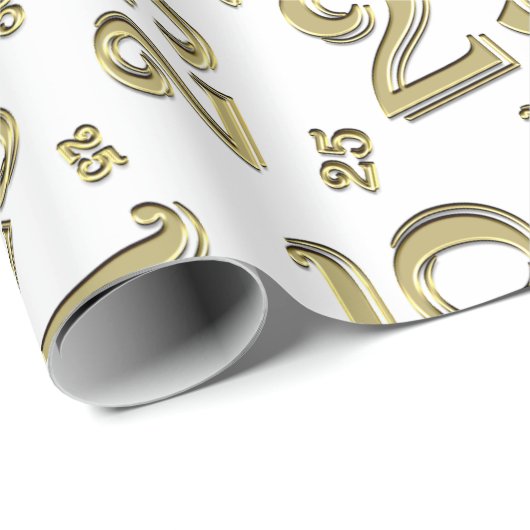 25e verjaardag Gold/White Random Number Pattern 25 Cadeaupapier (Rol Hoek)