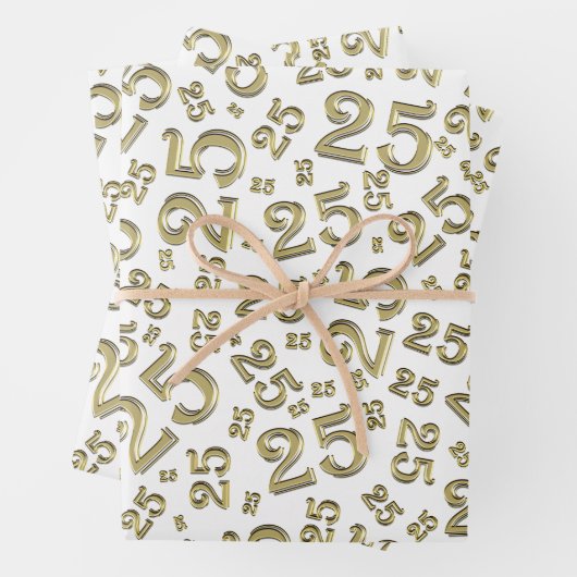 25e verjaardag Gold/White Random Number Pattern 25 Inpakpapier Vel (In situ)