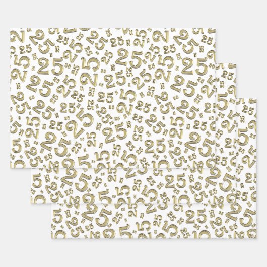 25e verjaardag Gold/White Random Number Pattern 25 Inpakpapier Vel (Set)