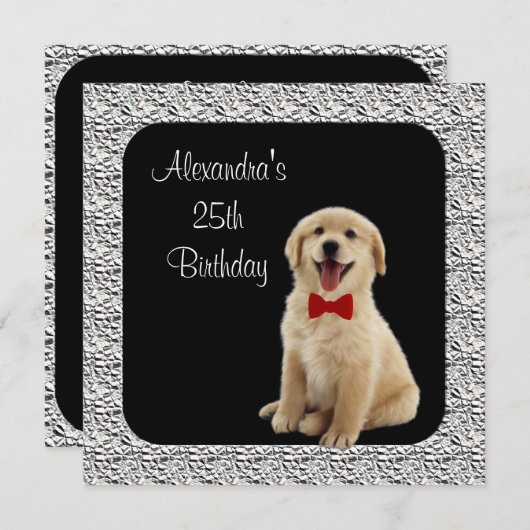 25e verjaardag Golden Retriever & Silver Lijst Kaart (Voorkant / Achterkant)