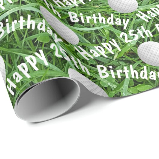 25e verjaardag Golf-ballen op gras-wappapier Cadeaupapier (Rol Hoek)