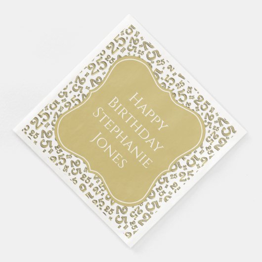 25e Verjaardag Goud/Witte Beugel Getal Patroon Servet (Hoek)