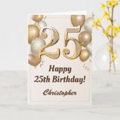 25e verjaardag goudballonnen en Confetti verjaarda Kaart (Gele Bloem)
