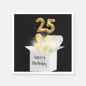 25e verjaardag goudballonnen in witte doos servet (Voorkant)