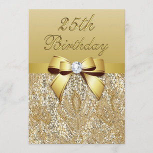 25e Verjaardag Gouden Faux Sequins en Bow Kaart