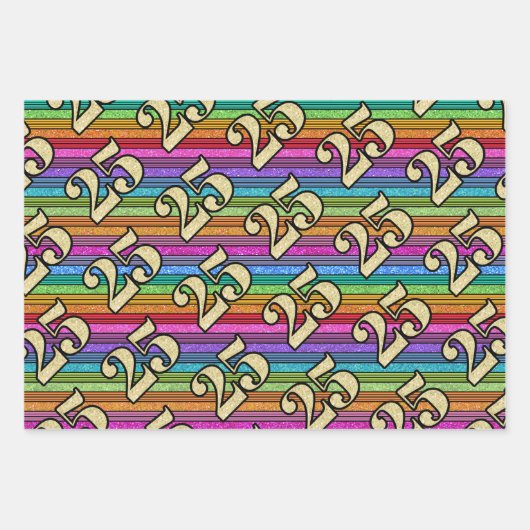 25e Verjaardag Gouden Getallen Glitter Regenboog S Inpakpapier Vel (Voorkant 2)